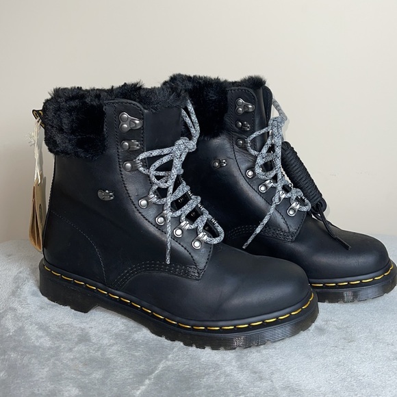 Dr. Martens Shoes - Dr. Martens 1460 Serena Collar Leather Faux Fur Lined Hiker Booties